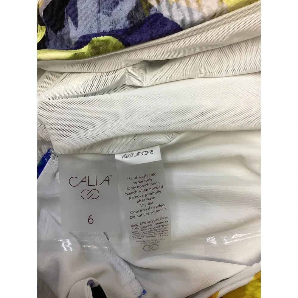 CALIA Cutout Halter One Piece Swimsuit Tummy Control Collage Pure White 6 NEW